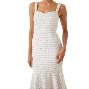 MISA Los Angeles Elke Winter White Tweed with Metallic Threading Dress S NWT